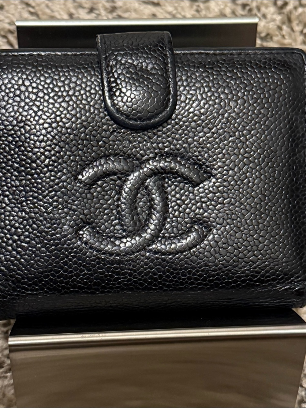 CHANEL Black Caviar Quilted CC Wallet